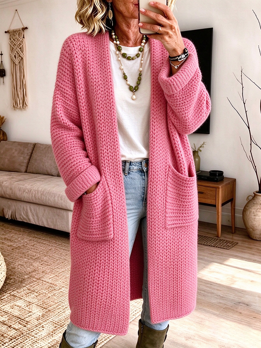 Chic Oversized Longline Open-front Knit Cardigan Sweater