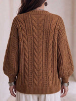 Women's Solid Color V-neck Long Sleeve Casual Loose Knit Cardigan