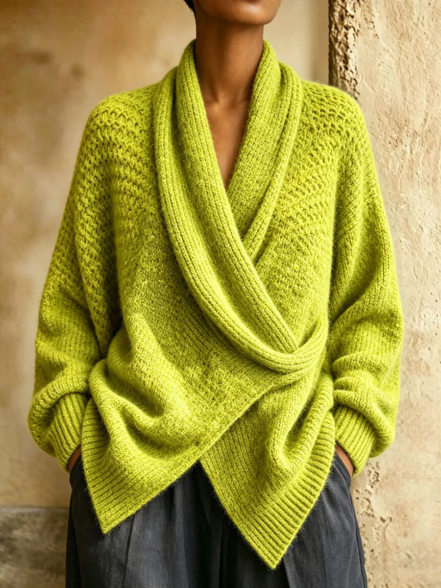 Chic Shawl Colla Lime Green Oversized Knitwear