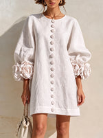 Romantic Blush 3D Floral Sleeve Mini Dress