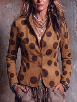 Women's Polka Dot Print Stand Collar Long-sleeved Casual Loose Faux Suede Jacket