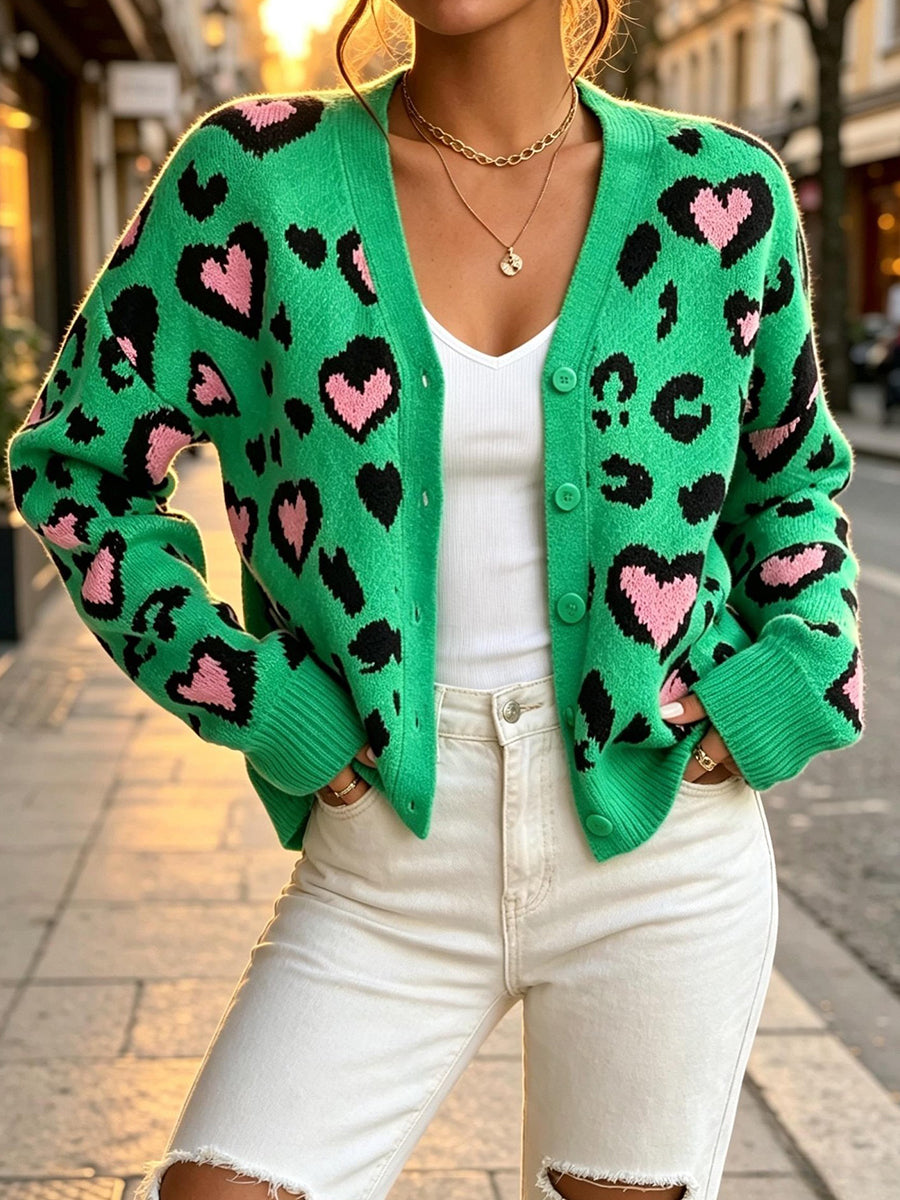 Loose And Cozy Leopard-print Knit Cardigan