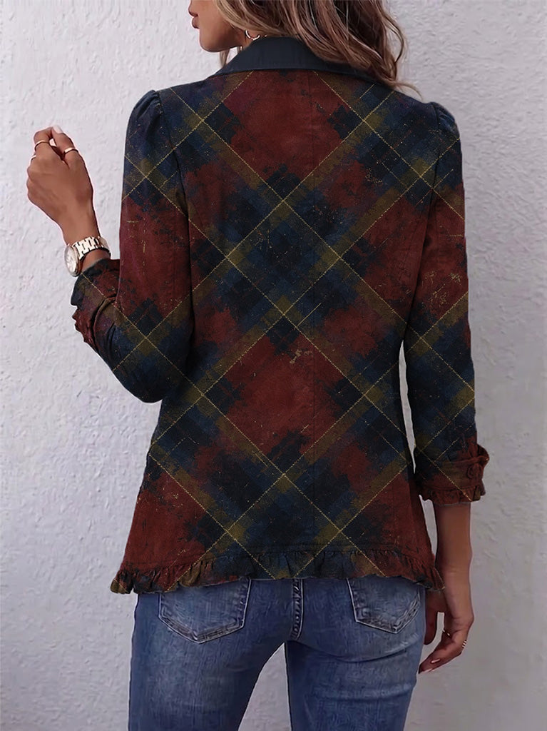 Boho-style Vintage Plaid Ruffle Jacket