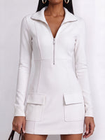 Women's Solid Color Collared Long Sleeve Casual Slim Fit Dress