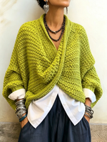 Western Cozy Relaxed Batwing Sleeves Crossover V-neck Sweater
