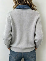 Casual Denim Pocket Knit Tops