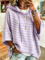 Relaxed-fit Casual Striped Cotton Hoodie