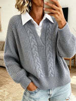 Classic Cable Knit False Two-piece Cable Sweater