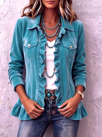 Chic Western Boho Ruffled Velvet Jacket