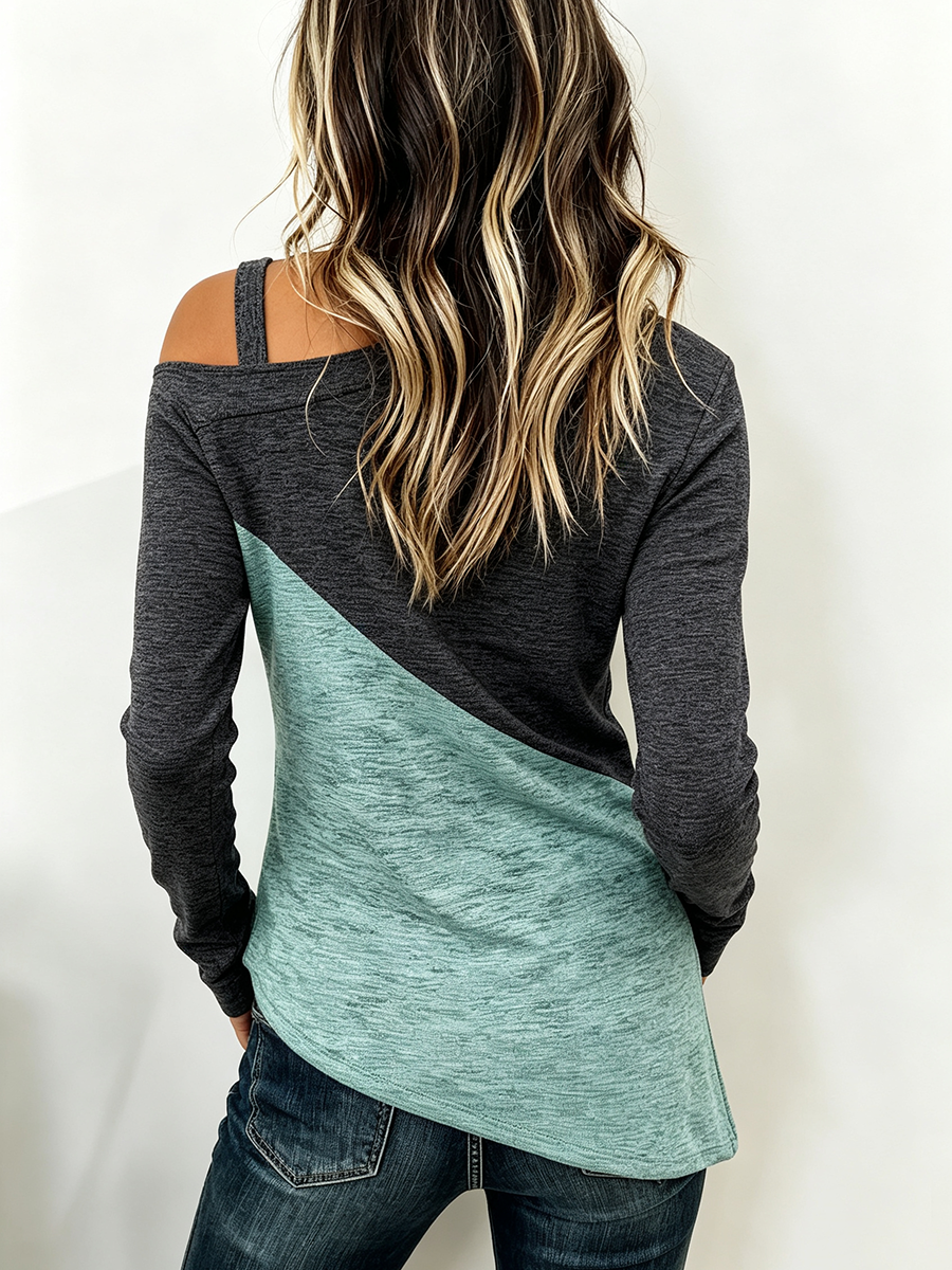 Chic Asymmetric Color-block Knit Top