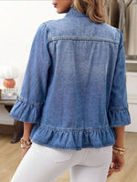 Chic Ruffled Hem Peplum Denim Jacket