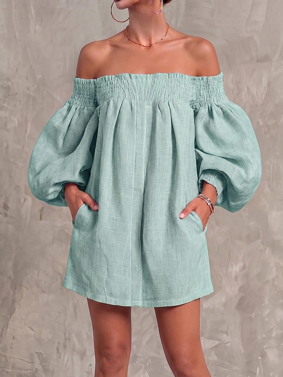 Women's Off-shoulder Long-sleeved Casual Loose Cotton And Linen Dress