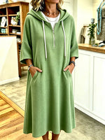 Relaxed-fit Casual Cotton Waffle-knit Hooded Dress