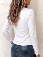 Women's White Long Sleeve Asymmetrical Buckle Strap Top