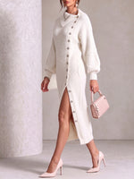 Elegant Fluffy Knit Asymmetrical Button Sweater Dress