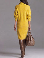 Women's Solid Color Stand Collar Long Sleeve Casual Loose Knit Dress