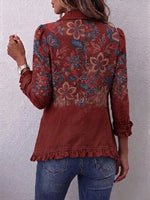 Boho-style Vintage Floral Ruffle Jacket