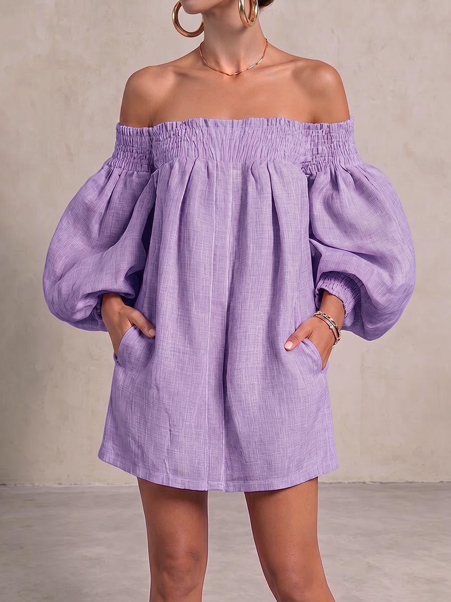 Women's Off-shoulder Long-sleeved Casual Loose Cotton And Linen Dress