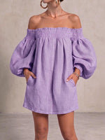 Women's Off-shoulder Long-sleeved Casual Loose Cotton And Linen Dress
