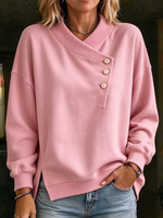 Casual Asymmetric Button Up Sweatshirt