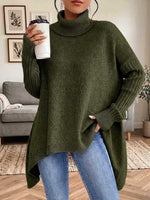 Women's Solid Color Stand Collar Long-sleeve Casual Loose Knit Top
