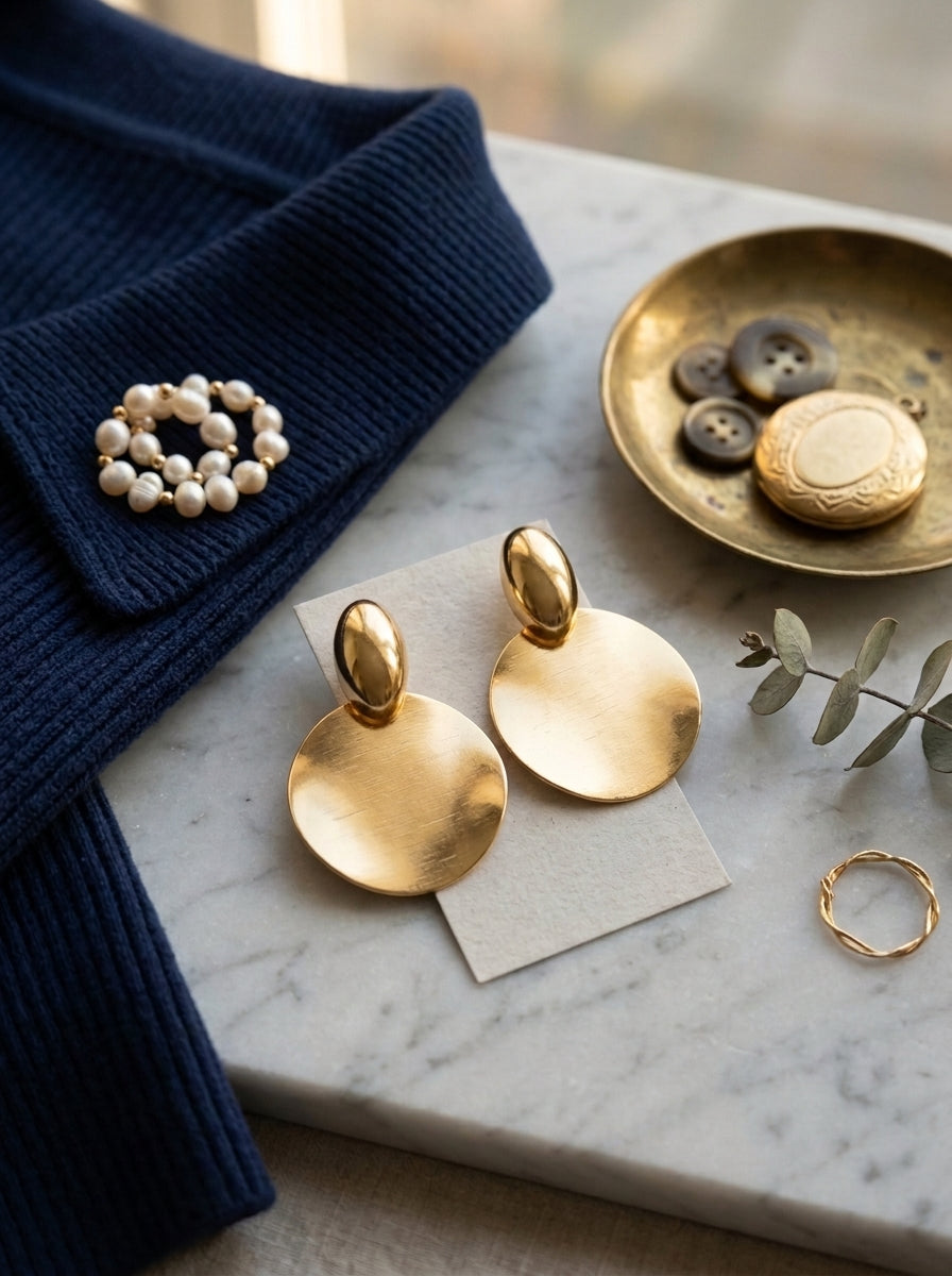 Sculptural Brushed Gold Disc Statement Earrings