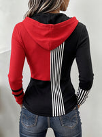 Dynamic Striped Colorblock Ribbed Hooded KnitTop