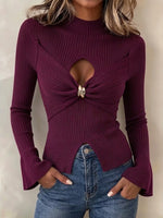Chic Ribbed Knit Top With Twist-front Cutout