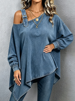 Chic Asymmetrical Off-shoulder Denim Tunic Top