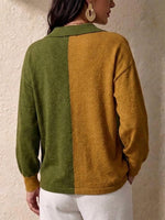 Color-block Loose-fit Knit Cardigan Featuring An Asymmetrical Button Closure, A Lapel Collar, And A Diagonal Front Opening