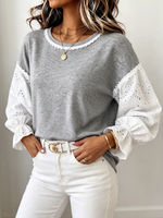 Retro Casual Lace Puff Sleeve Sweatshirt