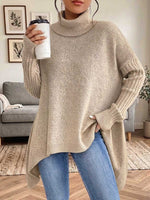 Women's Solid Color Stand Collar Long-sleeve Casual Loose Knit Top