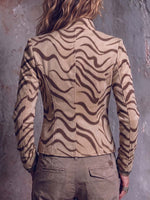 Women's Abstract Print Stand Collar Long Sleeve Casual Loose Faux Suede Jacket