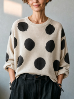 Cozy Oversized And Black Polka-dot Ribbed Knit Sweater