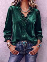 Retro Boho Ruffled Velvet Blouse
