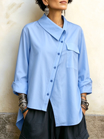Trendy Chic Fall Winter Casual Asymmetric Button Up Shirt