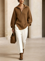 Stylish Asymmetrical Hem Half-zip Knit Top