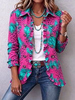 Bohemian Colorful Leopard Print Ruffled Linen And Cotton Jacket