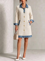 Denim-paneled Ribbed Knit Dress