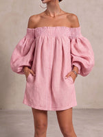 Women's Off-shoulder Long-sleeved Casual Loose Cotton And Linen Dress