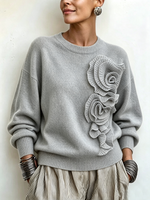 Chic Yellow Knitted 3d Floral Sweater