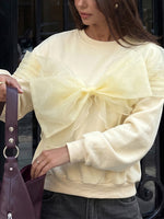 Chic Butter Yellow Organza Bow Accent Sweatshirt