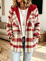 Casual Plaid Fleece Hooded Shacket