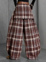 Plaid Tie‑waist Knot Relaxed Wide‑leg Trousers