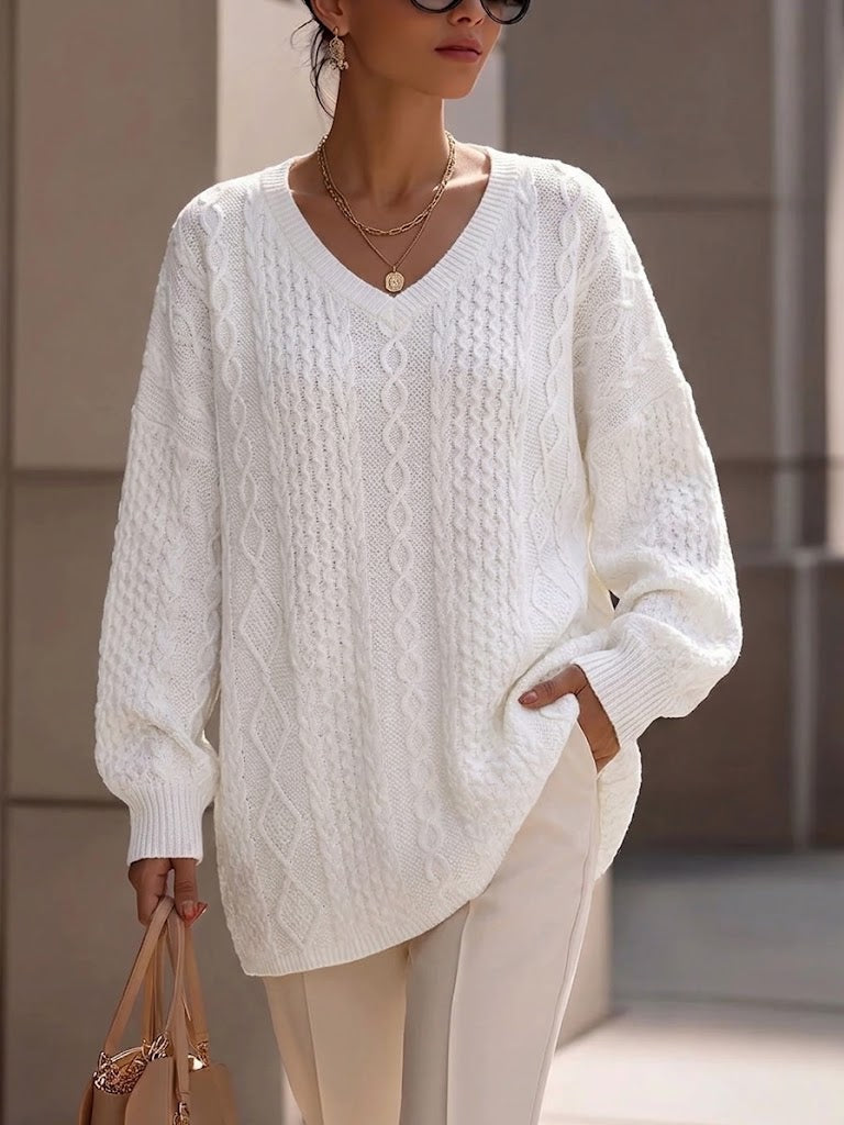 Loose-fit Cable-knit V-neck Sweater
