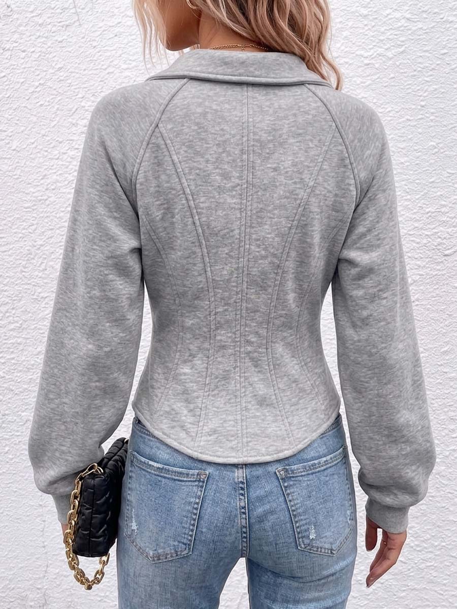 Women's Solid Color Collared Long Sleeve Casual Loose Cardigan