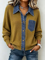 Casual Denim Pocket Knit Tops