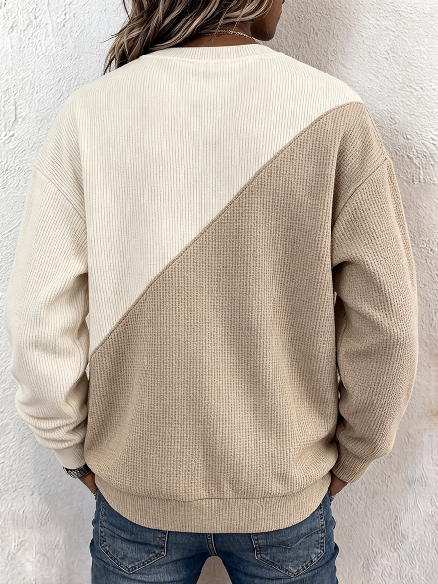 Casual Cozy Color-blocked Knit Sweatshirt