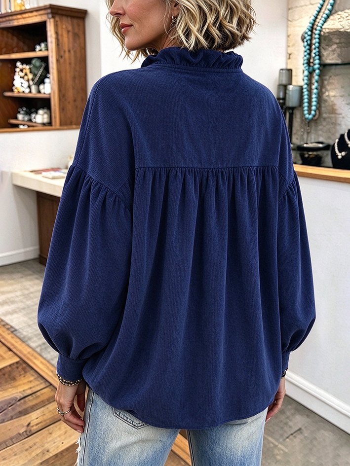 Casual Streetwear Ruffled Floral-button Oversized Blouse