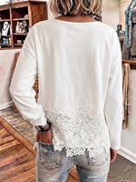 Floral Lace‑hem Oversized Long‑sleeve Top